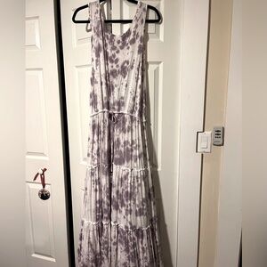 Knox Rose Purple and White Tie Dye Maxi Dress with Drawstring Closure. XL